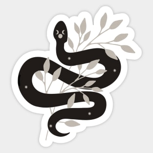 Watercolor Black Snake Moon Phase and Celestial Markings With Wildflower Silhoutte in Taupe Sticker